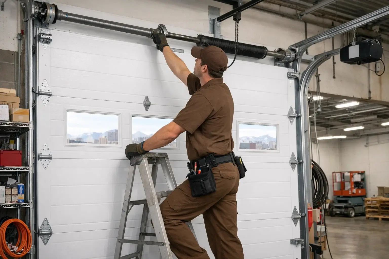 Technician providing customized commercial garage door solutions for business in Denver CO
