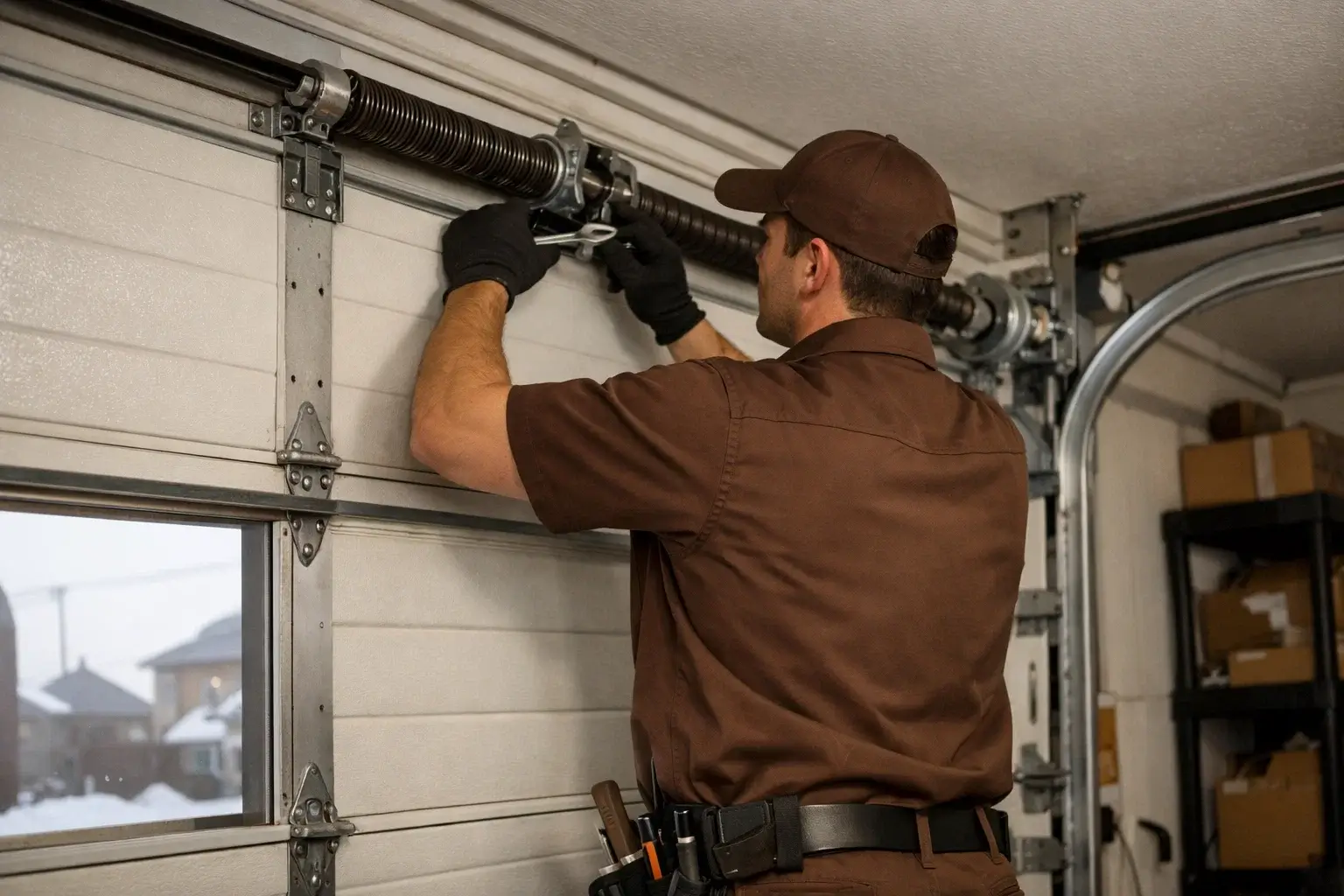 Technician providing customized garage door repair for residential and commercial doors in Denver CO