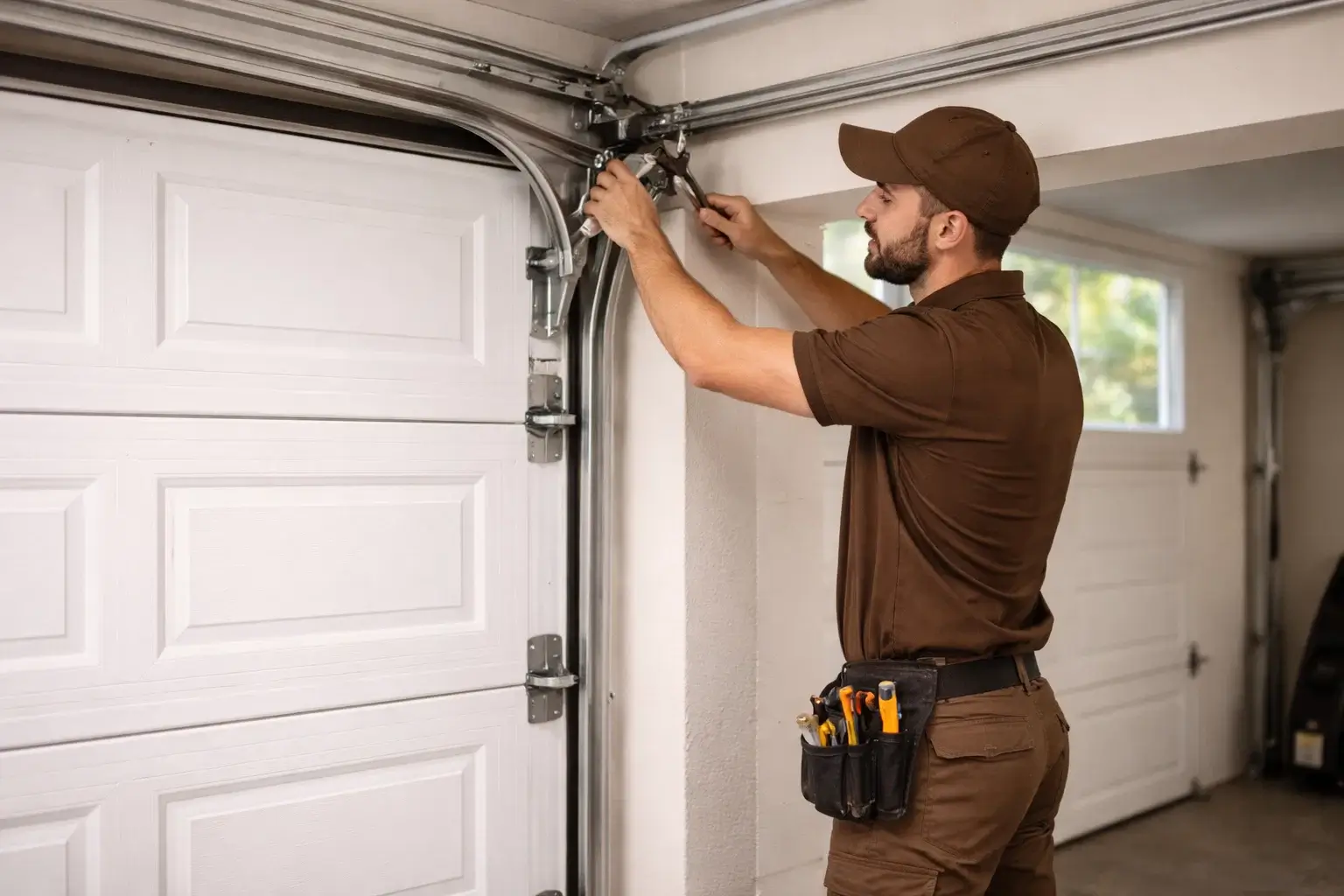 Garage door track straightening service